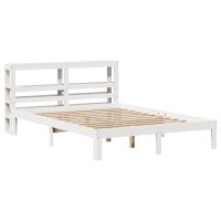 vidaXL Sängram med huvudgavel vit 140x190 cm massiv furu - Bild 2