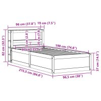 vidaXL Sängram med huvudgavel vaxbrun 90x190 cm massiv furu - Bild 12