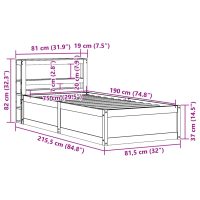 vidaXL Sängram med huvudgavel vaxbrun 75x190 cm massiv furu - Bild 12