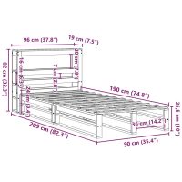 vidaXL Sängram utan madrass vaxad brun 90x190 cm massiv furu - Bild 12