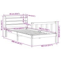 vidaXL Sängram utan madrass 75x190 cm massiv furu - Bild 12