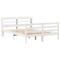 vidaXL Sängram med huvudgavel vit 135x190 cm massiv furu - Bild 2