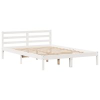 vidaXL Sängram med huvudgavel vit 135x190 cm massiv furu - Bild 8