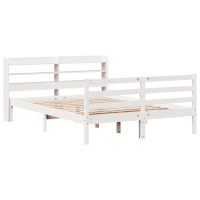 vidaXL Sängram med huvudgavel vit 140x190 cm massiv furu - Bild 2