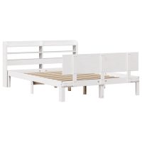 vidaXL Sängram med huvudgavel vit 135x190 cm massiv furu - Bild 2