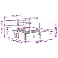 vidaXL Sängram med huvudgavel vit 135x190 cm massiv furu - Bild 12