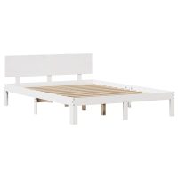 vidaXL Sängram med huvudgavel vit 135x190 cm massiv furu - Bild 7