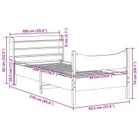 vidaXL Sängram med huvudgavel vaxbrun 90x200 cm massiv furu - Bild 11