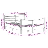 vidaXL Sängram med huvudgavel vit 135x190 cm massiv furu - Bild 11