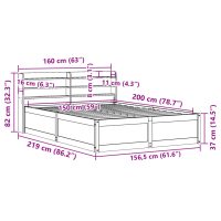 vidaXL Sängram med huvudgavel vit 150x200 cm massiv furu - Bild 12