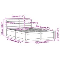 vidaXL Sängram med huvudgavel vaxbrun 120x200 cm massiv furu - Bild 12