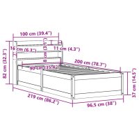 vidaXL Sängram med huvudgavel vaxbrun 90x200 cm massiv furu - Bild 12