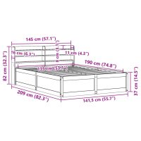 vidaXL Sängram med huvudgavel 135x190 cm massiv furu - Bild 12