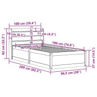 vidaXL Sängram med huvudgavel vaxbrun 90x190 cm massiv furu - Bild 12