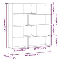 vidaXL Bokhylla hörn 4 hyllplan rökfärgad ek 85x85x140 cm - Bild 10