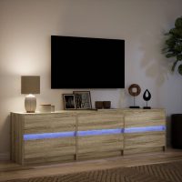 vidaXL Tv-bänk med LEDs sonoma-ek 180x34x50 cm konstruerat trä - Bild 5