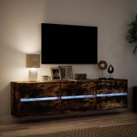 vidaXL Väggmonterad tv-bänk LEDs rökfärgad ek 180x31x45 cm - Bild 5