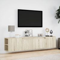 vidaXL Väggmonterad tv-bänk LEDs sonoma-ek 180x31x39,5 cm - Bild 4