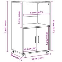 vidaXL Skåp med hjul vit 55x40x91 cm konstruerat trä - Bild 10