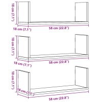 vidaXL Vägghyllor 3 st rökfärgad ek 58x18x18 cm konstruerat trä - Bild 10