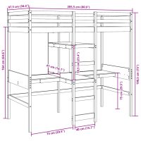 vidaXL Loftsäng med skrivbord&hyllor 90x200 cm massiv furu - Bild 10