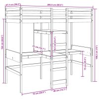 vidaXL Loftsäng med skrivbord&hyllor vit 90x200 cm massiv furu - Bild 10