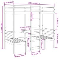 vidaXL Loftsäng med skrivbord&bänkar 90x200 cm massiv furu - Bild 10