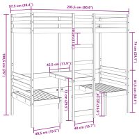 vidaXL Loftsäng med skrivbord&bänkar vit 90x200 cm massiv furu - Bild 10