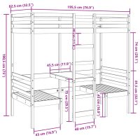 vidaXL Loftsäng med skrivbord&bänkar vit 75x190 cm massiv furu - Bild 10