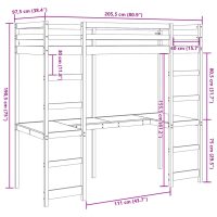 vidaXL Våningssäng med skrivbord vaxbrun 90x200 cm massiv furu - Bild 10