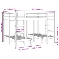 vidaXL Våningssäng 3 platser vaxbrun 140x200/70x140 cm massiv furu - Bild 10