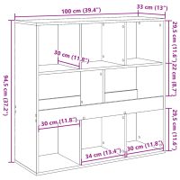 vidaXL Bokhylla/Rumsavdelare betonggrå 100x33x94,5 cm - Bild 9