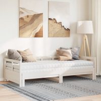 vidaXL Utdragbar dagbädd med madrasser vit 90x200 cm massiv furu - Bild 3