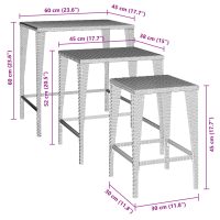 vidaXL Trädgårdssatsbord 3 st svart konstrotting - Bild 8