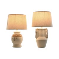 Bordslampa Home ESPRIT Beige Naturell Keramik 50 W 220 V 28 x 28 x 47 cm (2 antal) - Bild 2