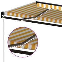 vidaXL Markis manuellt infällbar med LED 450x300 cm gul och vit - Bild 5