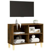 vidaXL Tv-bänk med ben i massivt trä rökfärgad ek 69,5x30x50 cm - Bild 3