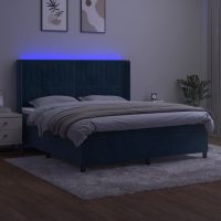 vidaXL Ramsäng med madrass & LED mörkblå 160x200 cm sammet - Bild 3