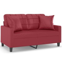 vidaXL 2-sits soffa med prydnadskuddar vinröd 120 cm konstläder - Bild 2