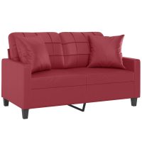 vidaXL 2-sits soffa med prydnadskuddar vinröd 120 cm konstläder - Bild 3