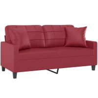 vidaXL 2-sits soffa med prydnadskuddar vinröd 140 cm konstläder - Bild 3