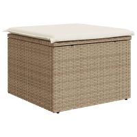 vidaXL Trädgårdspall med dyna beige 55x55x37 cm konstrotting - Bild 6