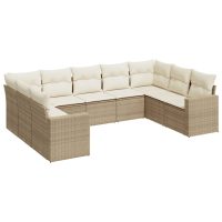 vidaXL Soffgrupp för trädgården med dynor 9 delar beige konstrotting - Bild 2