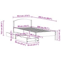 vidaXL Sängram utan madrass vaxad brun 90x200 cm massiv furu - Bild 11