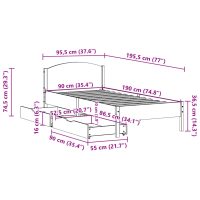 vidaXL Sängram utan madrass vaxad brun 90x190 cm massiv furu - Bild 11