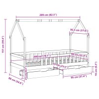 vidaXL Sängram för barnsäng m. lådor 90x200 cm massiv furu - Bild 12