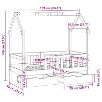 vidaXL Sängram med lådor för barnsäng 80x160 cm massiv furu - Bild 12