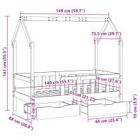 vidaXL Sängram för barnsäng m. lådor 70x140 cm massiv furu - Bild 12