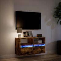 vidaXL Väggmonterad tv-bänk LEDs rökfärgad ek 80x31x45 cm - Bild 5