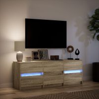 vidaXL Tv-bänk med LEDs sonoma-ek 140x34x50 cm konstruerat trä - Bild 5